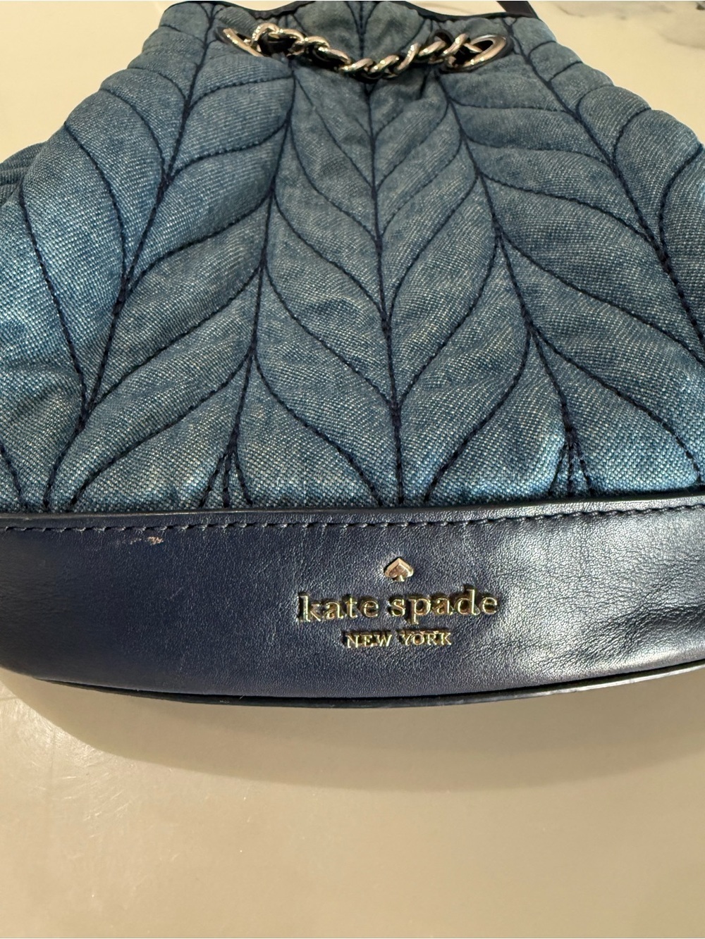 kate spade Quilted Denim Blue Bucket Backpack - Picture 2 of 6